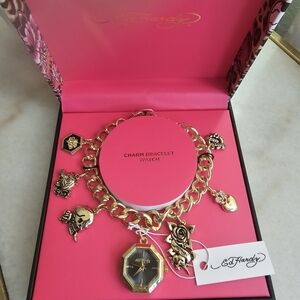 Ed Hardy Gold Charm Bracelet Watch